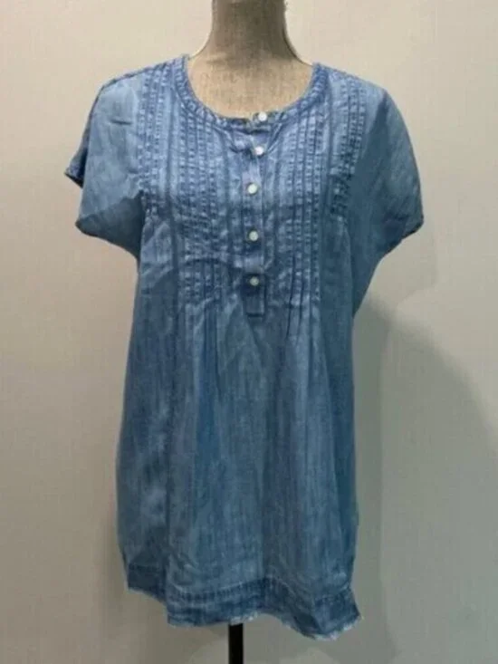 J Jill Denim Short Sleeve Relax fit top medium fit - Picture 2 of 10